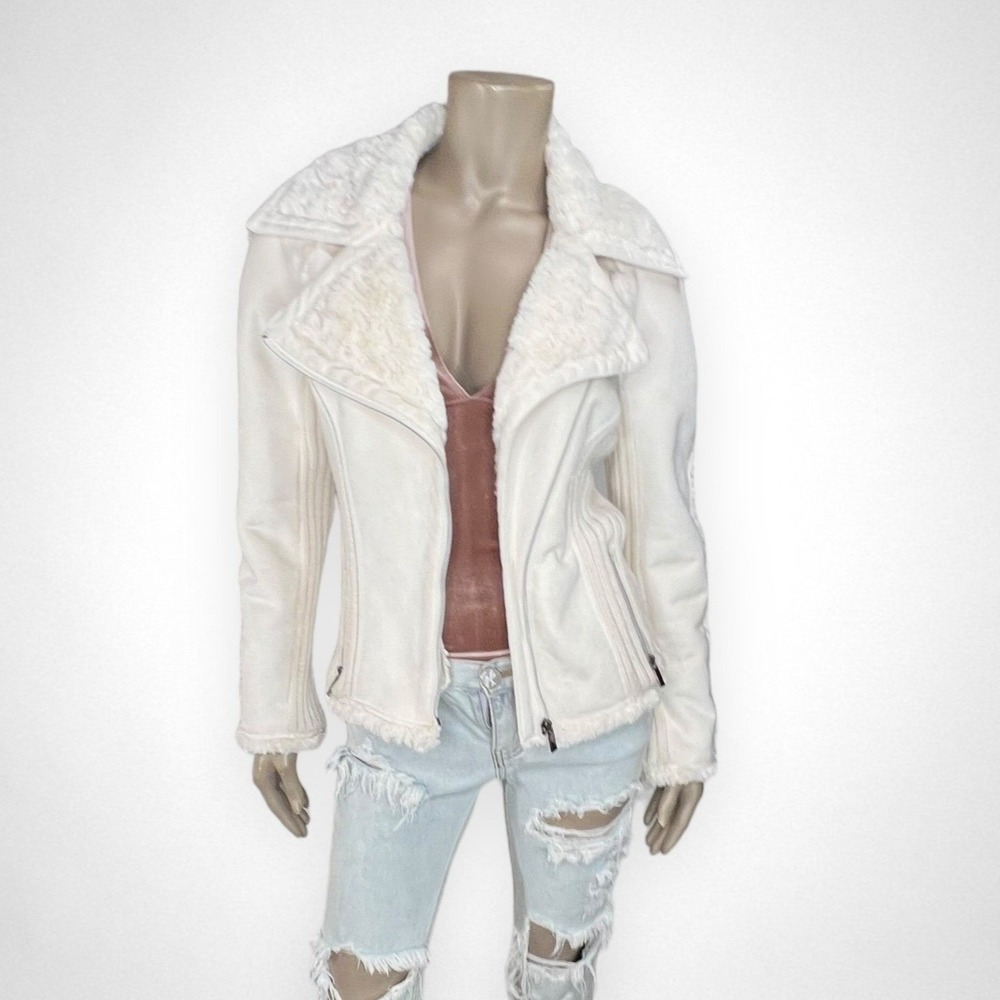 SUGARFLY White Faux Suede‎ and Faux Fur Lined Jacket S